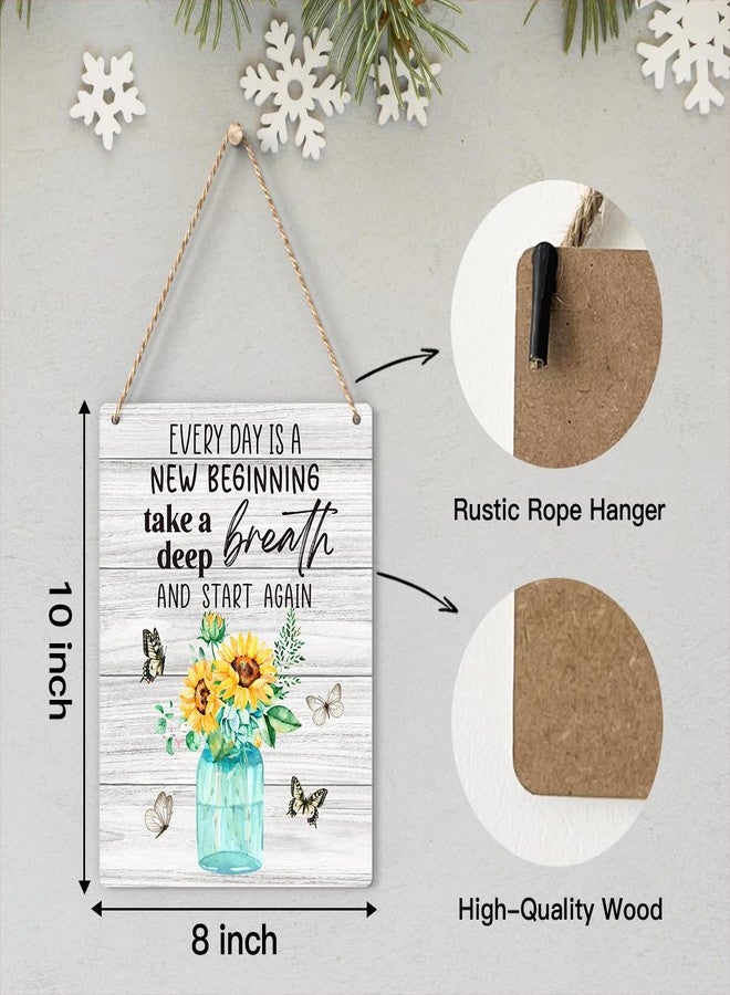 FREHVN Rustic Classic 8 x 10 Inch Wooden Wall Art, Every Day is A New Beginning Sign, Sunflowers & Butterflies Decor, Perfect for Home Office, Room, Front Door, Farmhouse Wall Decor - Image 2